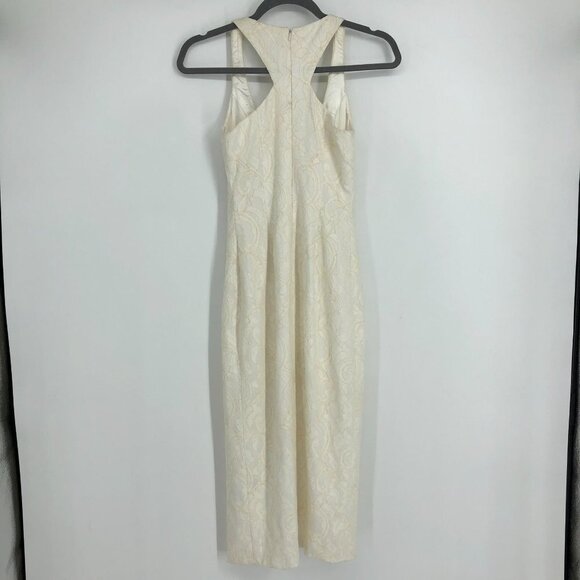 JayGodfrey White Paisley Jacquard Scoop Neck Front Slit Midi Length Dress 0 - Picture 4 of 16